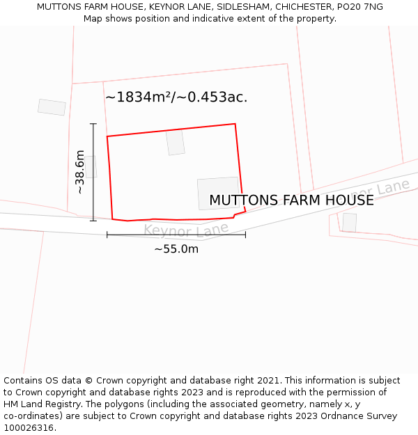 MUTTONS FARM HOUSE, KEYNOR LANE, SIDLESHAM, CHICHESTER, PO20 7NG: Plot and title map