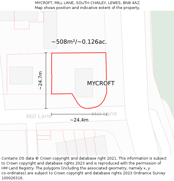 MYCROFT, MILL LANE, SOUTH CHAILEY, LEWES, BN8 4AZ: Plot and title map