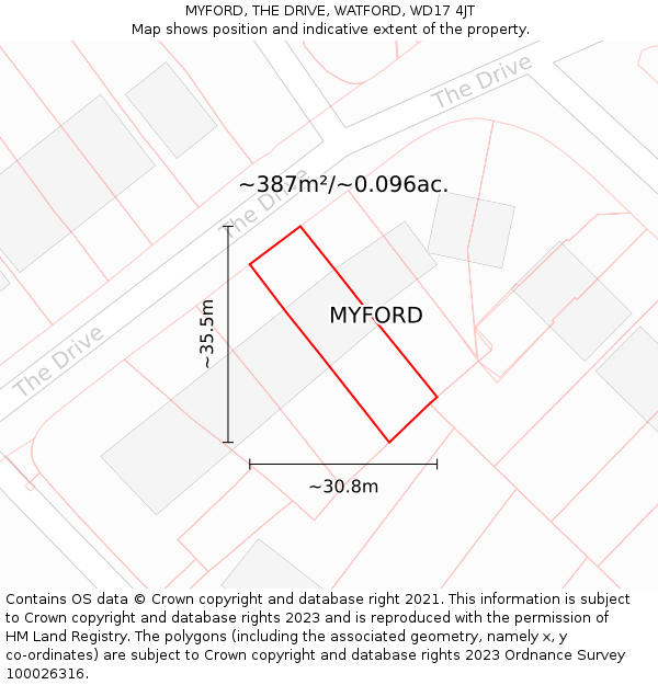 MYFORD, THE DRIVE, WATFORD, WD17 4JT: Plot and title map