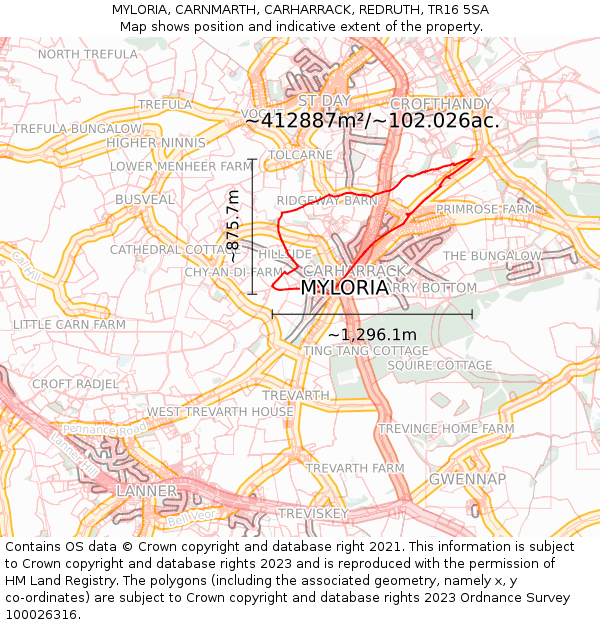 MYLORIA, CARNMARTH, CARHARRACK, REDRUTH, TR16 5SA: Plot and title map