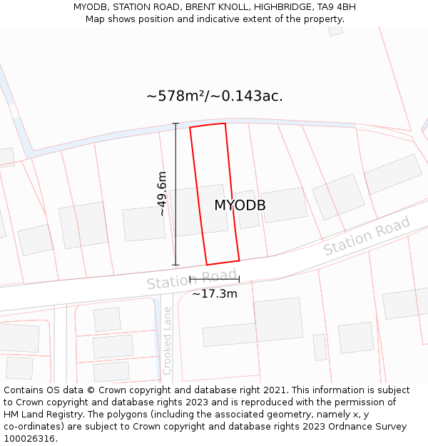 MYODB, STATION ROAD, BRENT KNOLL, HIGHBRIDGE, TA9 4BH: Plot and title map