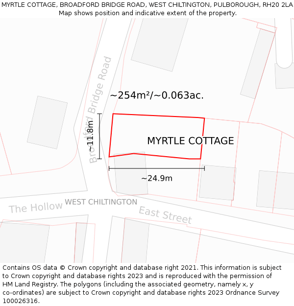 MYRTLE COTTAGE, BROADFORD BRIDGE ROAD, WEST CHILTINGTON, PULBOROUGH, RH20 2LA: Plot and title map