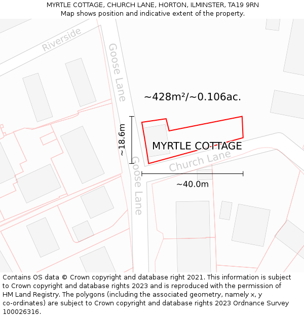 MYRTLE COTTAGE, CHURCH LANE, HORTON, ILMINSTER, TA19 9RN: Plot and title map