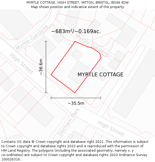MYRTLE COTTAGE, HIGH STREET, YATTON, BRISTOL, BS49 4DW: Plot and title map