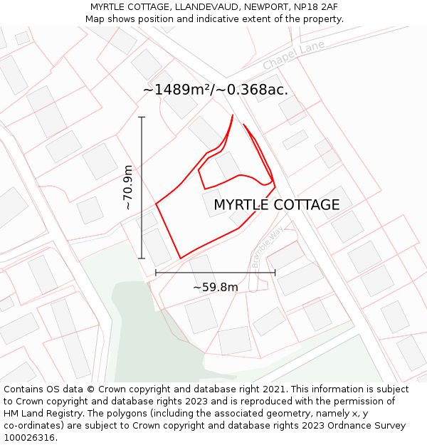 MYRTLE COTTAGE, LLANDEVAUD, NEWPORT, NP18 2AF: Plot and title map