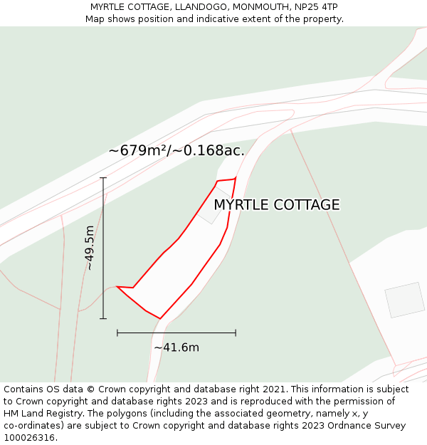 MYRTLE COTTAGE, LLANDOGO, MONMOUTH, NP25 4TP: Plot and title map