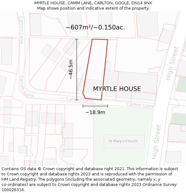 MYRTLE HOUSE, CAMM LANE, CARLTON, GOOLE, DN14 9NX: Plot and title map