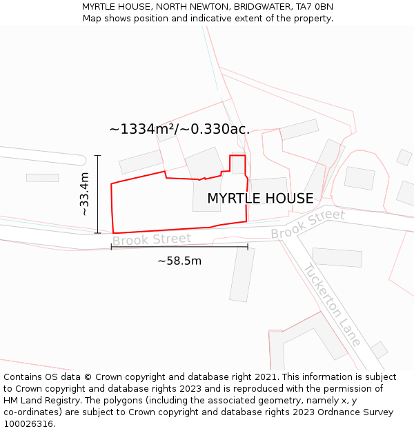 MYRTLE HOUSE, NORTH NEWTON, BRIDGWATER, TA7 0BN: Plot and title map