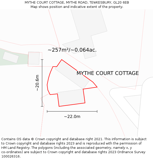 MYTHE COURT COTTAGE, MYTHE ROAD, TEWKESBURY, GL20 6EB: Plot and title map