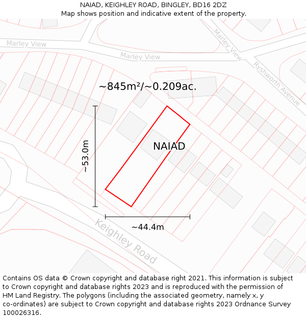 NAIAD, KEIGHLEY ROAD, BINGLEY, BD16 2DZ: Plot and title map