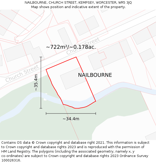 NAILBOURNE, CHURCH STREET, KEMPSEY, WORCESTER, WR5 3JQ: Plot and title map