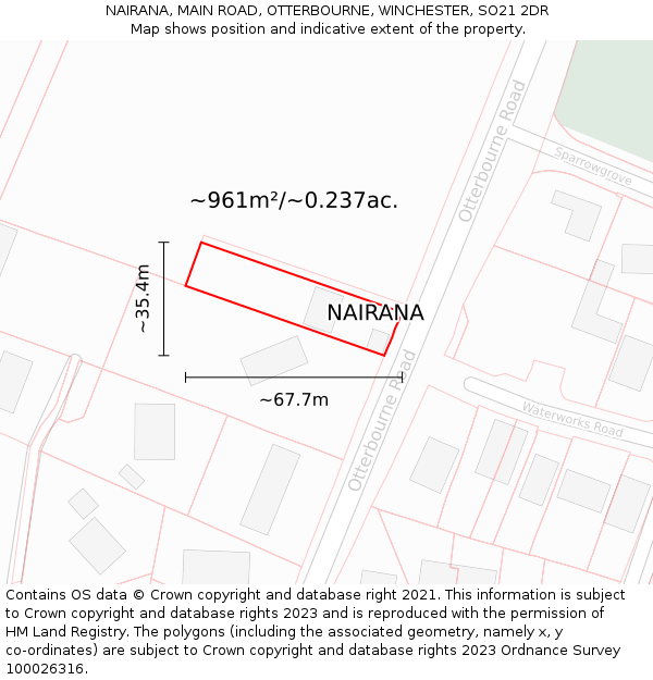 NAIRANA, MAIN ROAD, OTTERBOURNE, WINCHESTER, SO21 2DR: Plot and title map