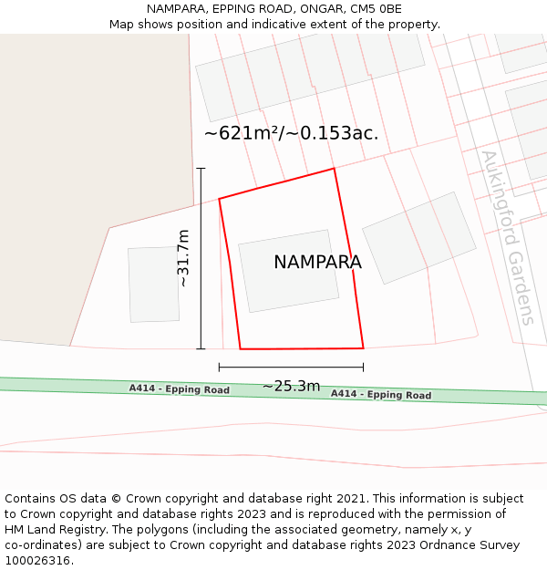 NAMPARA, EPPING ROAD, ONGAR, CM5 0BE: Plot and title map