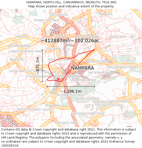 NAMPARA, NORTH HILL, CARHARRACK, REDRUTH, TR16 5RG: Plot and title map