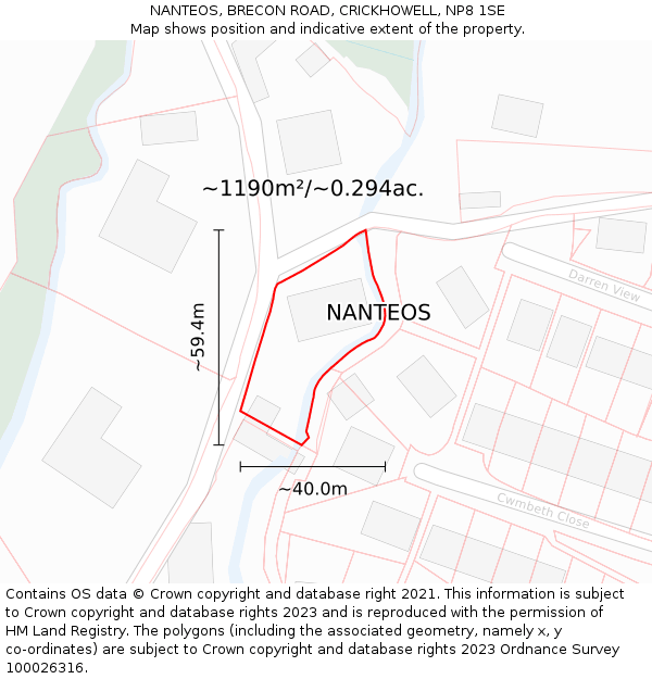 NANTEOS, BRECON ROAD, CRICKHOWELL, NP8 1SE: Plot and title map