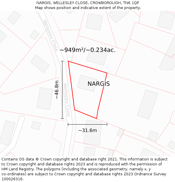 NARGIS, WELLESLEY CLOSE, CROWBOROUGH, TN6 1QP: Plot and title map