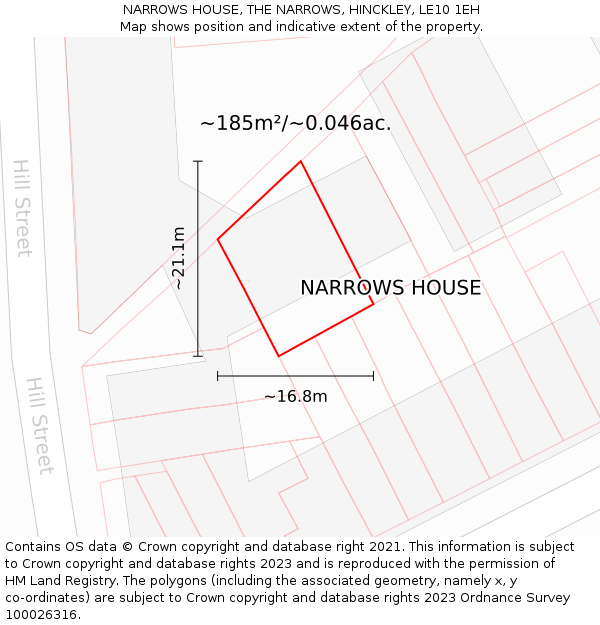 NARROWS HOUSE, THE NARROWS, HINCKLEY, LE10 1EH: Plot and title map