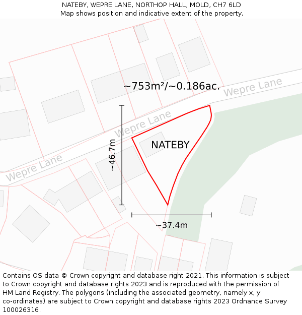 NATEBY, WEPRE LANE, NORTHOP HALL, MOLD, CH7 6LD: Plot and title map