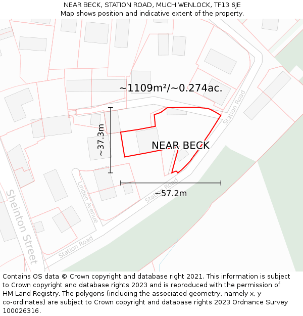 NEAR BECK, STATION ROAD, MUCH WENLOCK, TF13 6JE: Plot and title map