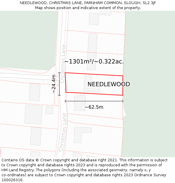 NEEDLEWOOD, CHRISTMAS LANE, FARNHAM COMMON, SLOUGH, SL2 3JF: Plot and title map