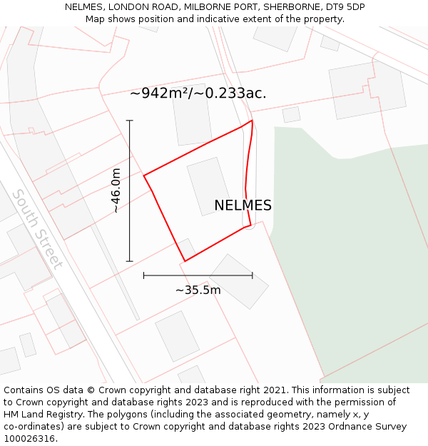 NELMES, LONDON ROAD, MILBORNE PORT, SHERBORNE, DT9 5DP: Plot and title map