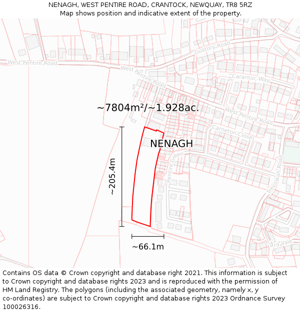 NENAGH, WEST PENTIRE ROAD, CRANTOCK, NEWQUAY, TR8 5RZ: Plot and title map