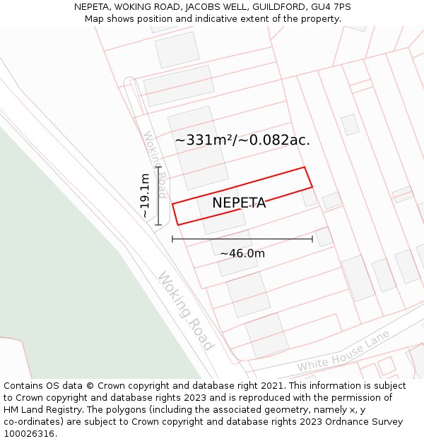 NEPETA, WOKING ROAD, JACOBS WELL, GUILDFORD, GU4 7PS: Plot and title map