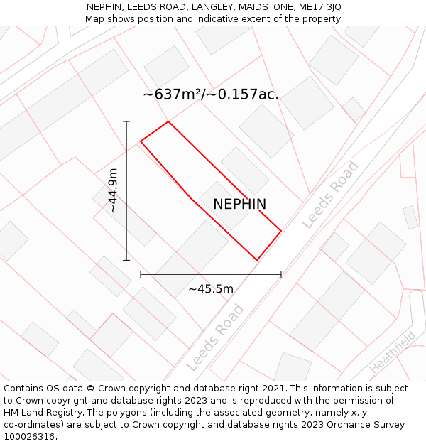 NEPHIN, LEEDS ROAD, LANGLEY, MAIDSTONE, ME17 3JQ: Plot and title map