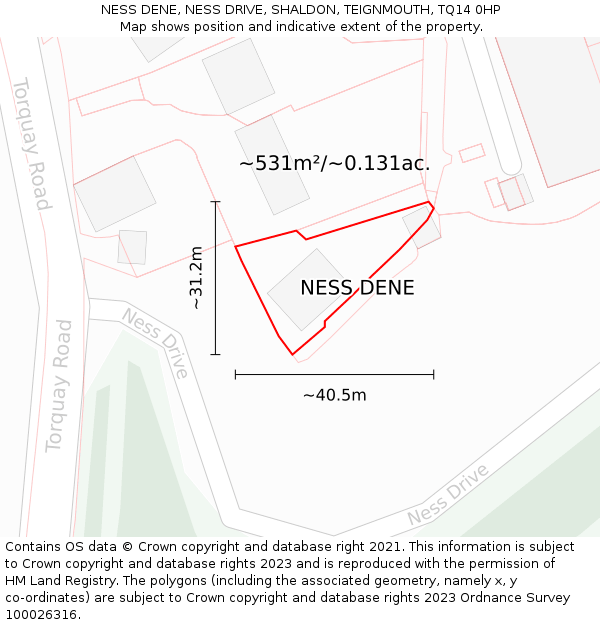 NESS DENE, NESS DRIVE, SHALDON, TEIGNMOUTH, TQ14 0HP: Plot and title map