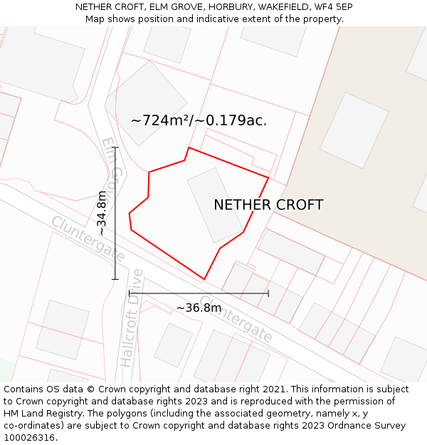 NETHER CROFT, ELM GROVE, HORBURY, WAKEFIELD, WF4 5EP: Plot and title map