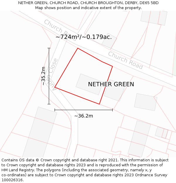 NETHER GREEN, CHURCH ROAD, CHURCH BROUGHTON, DERBY, DE65 5BD: Plot and title map