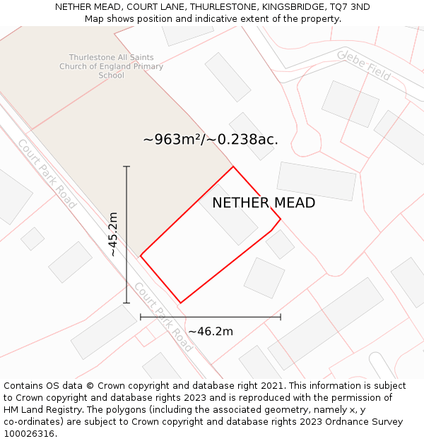 NETHER MEAD, COURT LANE, THURLESTONE, KINGSBRIDGE, TQ7 3ND: Plot and title map