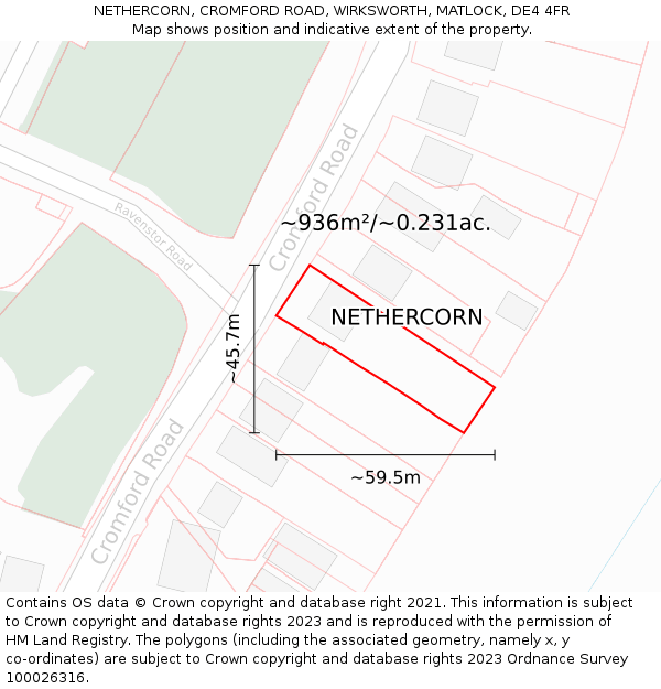 NETHERCORN, CROMFORD ROAD, WIRKSWORTH, MATLOCK, DE4 4FR: Plot and title map