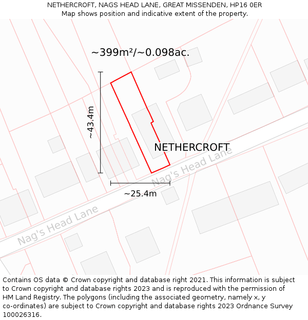 NETHERCROFT, NAGS HEAD LANE, GREAT MISSENDEN, HP16 0ER: Plot and title map