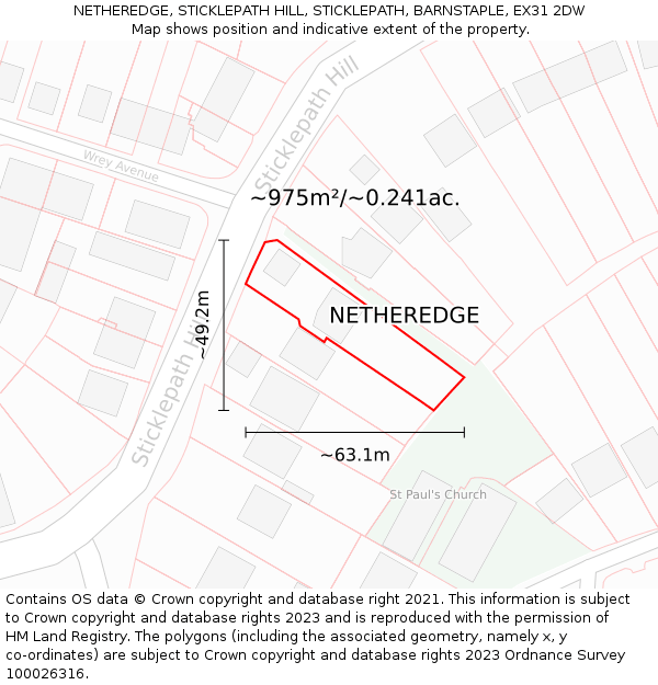 NETHEREDGE, STICKLEPATH HILL, STICKLEPATH, BARNSTAPLE, EX31 2DW: Plot and title map