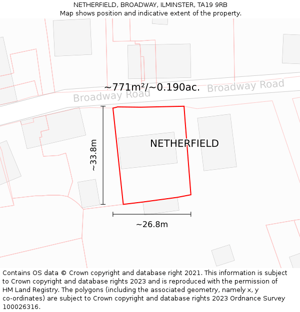 NETHERFIELD, BROADWAY, ILMINSTER, TA19 9RB: Plot and title map