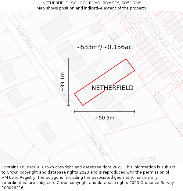 NETHERFIELD, SCHOOL ROAD, ROMSEY, SO51 7NY: Plot and title map