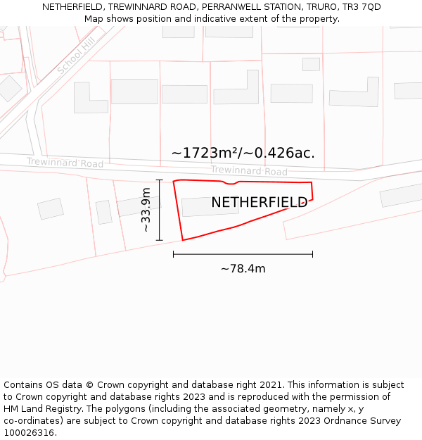 NETHERFIELD, TREWINNARD ROAD, PERRANWELL STATION, TRURO, TR3 7QD: Plot and title map