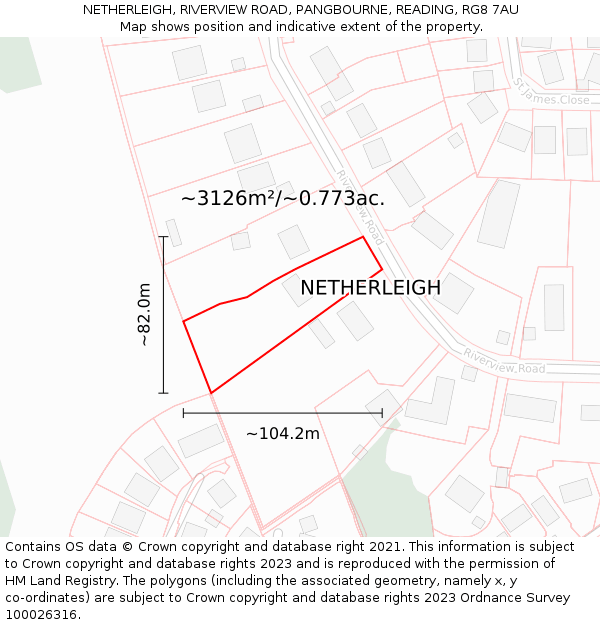 NETHERLEIGH, RIVERVIEW ROAD, PANGBOURNE, READING, RG8 7AU: Plot and title map