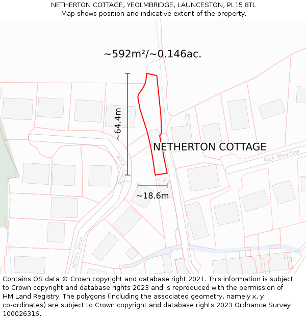 NETHERTON COTTAGE, YEOLMBRIDGE, LAUNCESTON, PL15 8TL: Plot and title map