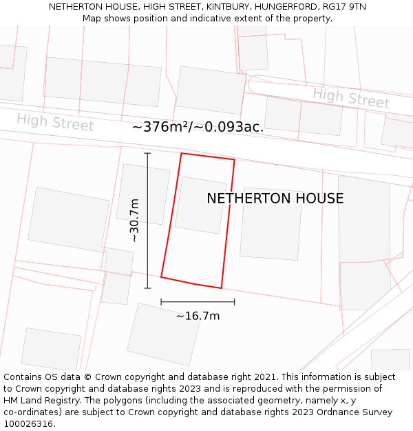 NETHERTON HOUSE, HIGH STREET, KINTBURY, HUNGERFORD, RG17 9TN: Plot and title map