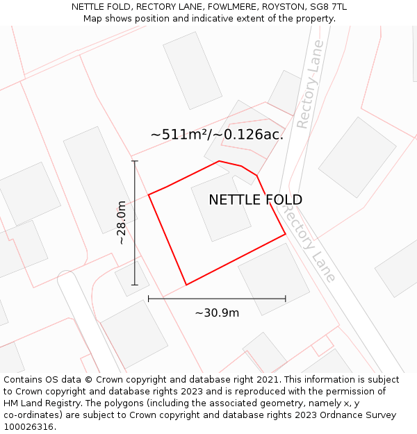 NETTLE FOLD, RECTORY LANE, FOWLMERE, ROYSTON, SG8 7TL: Plot and title map