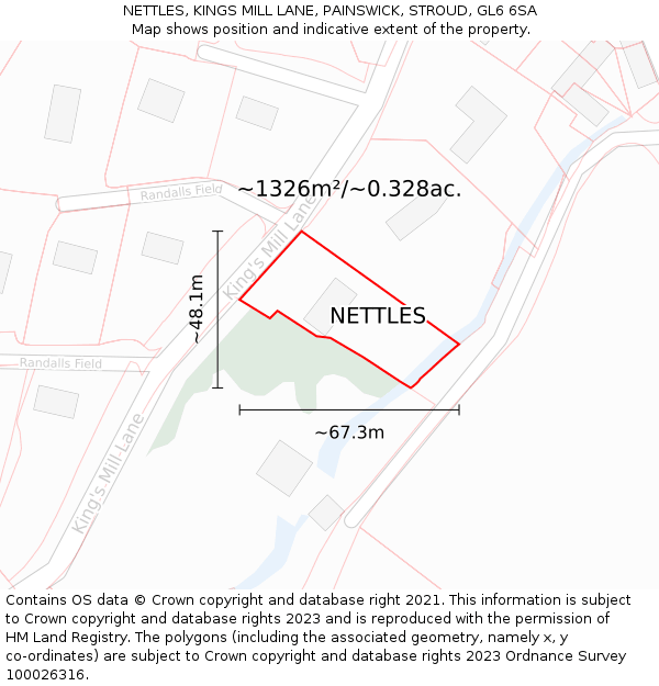 NETTLES, KINGS MILL LANE, PAINSWICK, STROUD, GL6 6SA: Plot and title map