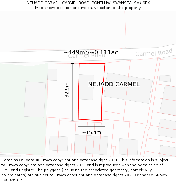 NEUADD CARMEL, CARMEL ROAD, PONTLLIW, SWANSEA, SA4 9EX: Plot and title map