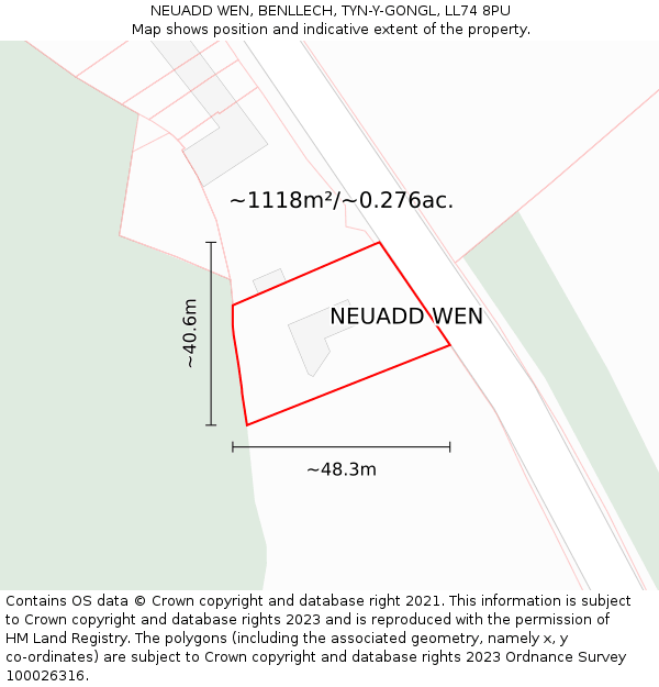 NEUADD WEN, BENLLECH, TYN-Y-GONGL, LL74 8PU: Plot and title map