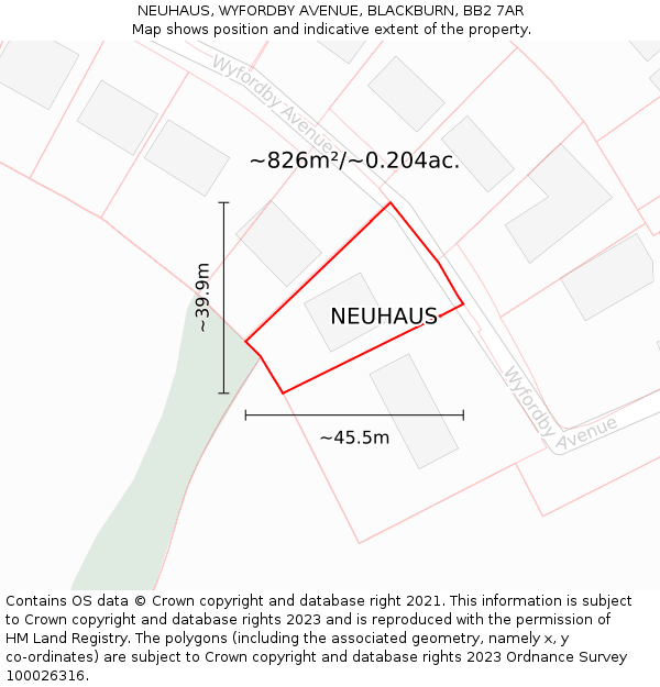 NEUHAUS, WYFORDBY AVENUE, BLACKBURN, BB2 7AR: Plot and title map