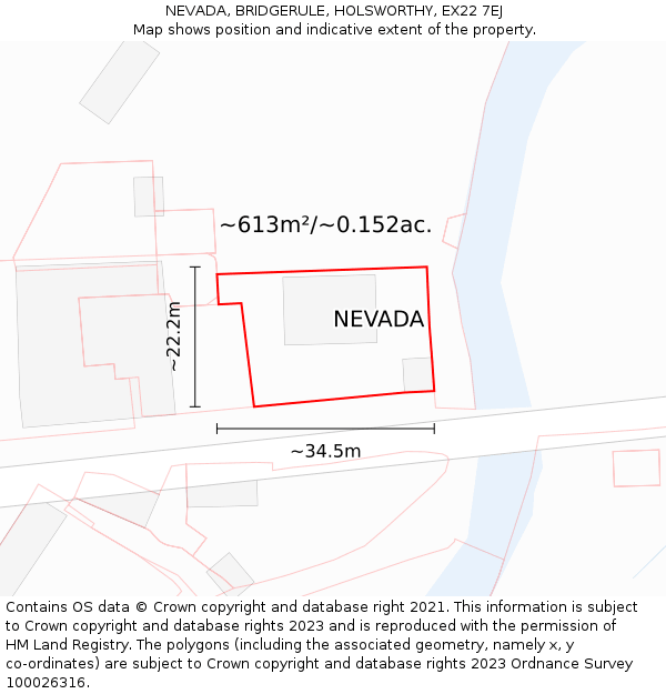 NEVADA, BRIDGERULE, HOLSWORTHY, EX22 7EJ: Plot and title map