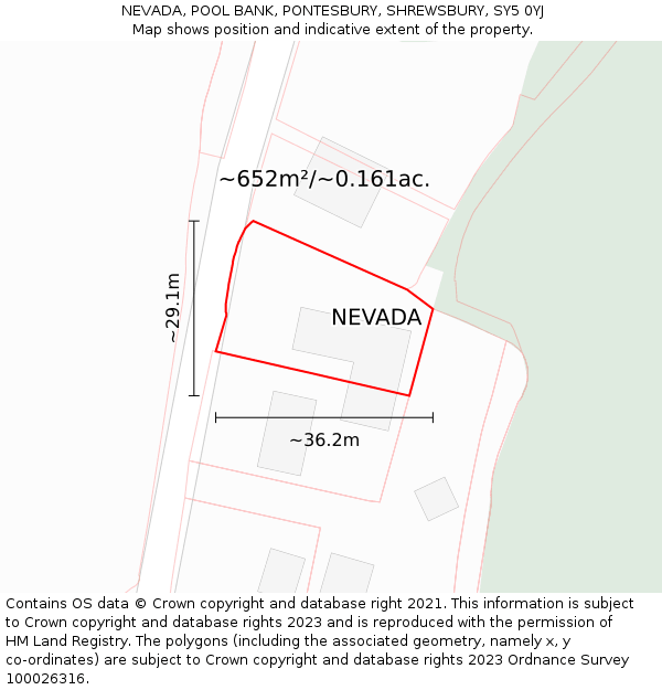 NEVADA, POOL BANK, PONTESBURY, SHREWSBURY, SY5 0YJ: Plot and title map