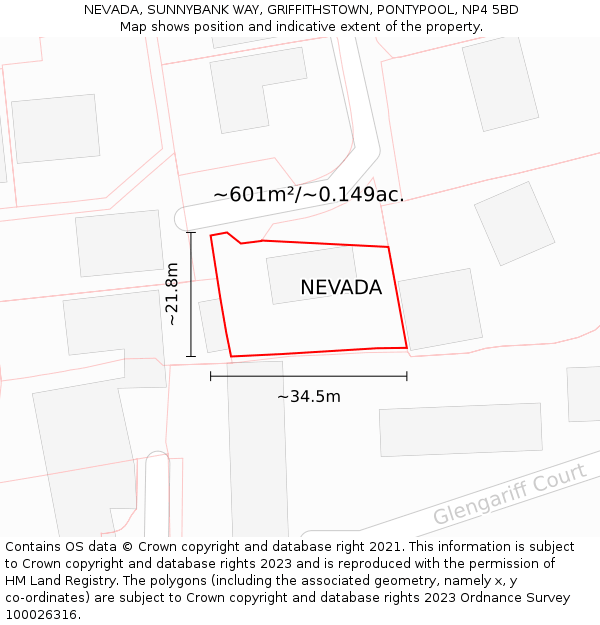 NEVADA, SUNNYBANK WAY, GRIFFITHSTOWN, PONTYPOOL, NP4 5BD: Plot and title map