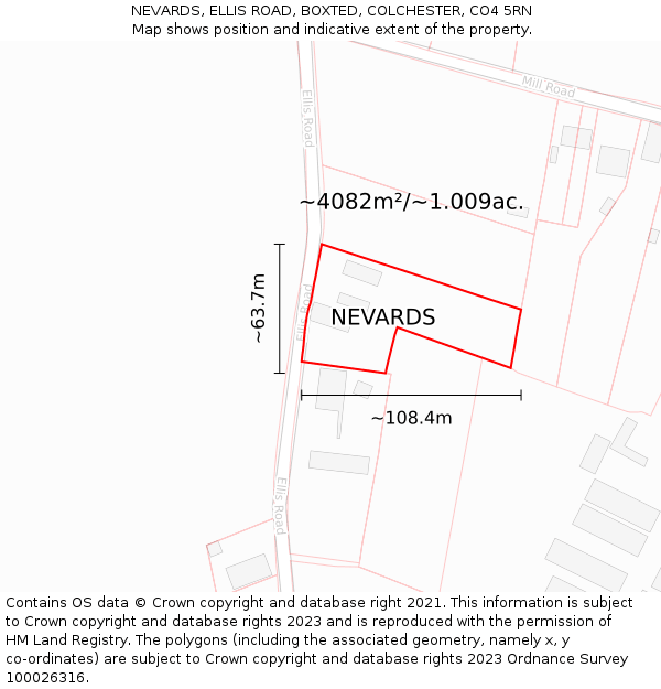 NEVARDS, ELLIS ROAD, BOXTED, COLCHESTER, CO4 5RN: Plot and title map